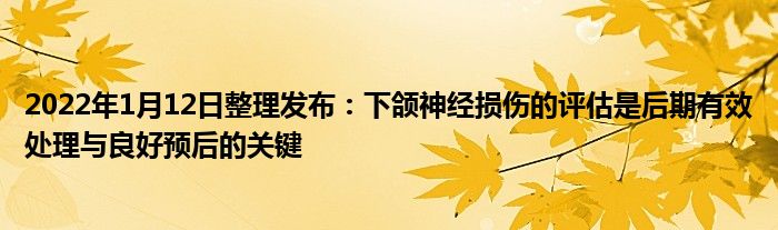 2022年1月12日整理发布：下颌神经损伤的评估是后期有效处理与良好预后的关键