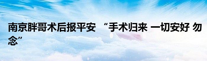 南京胖哥术后报平安 “手术归来 一切安好 勿念”