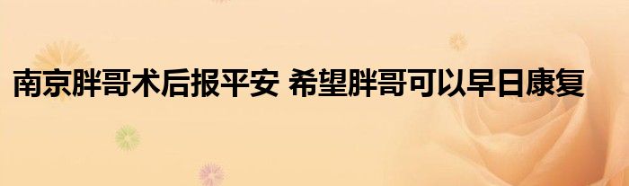 南京胖哥术后报平安 希望胖哥可以早日康复