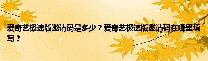 爱奇艺极速版邀请码是多少？爱奇艺极速版邀请码在哪里填写？