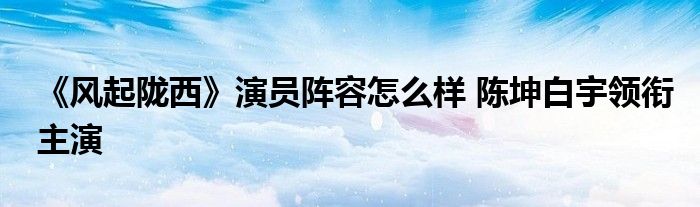 《风起陇西》演员阵容怎么样 陈坤白宇领衔主演