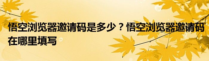 悟空浏览器邀请码是多少？悟空浏览器邀请码在哪里填写