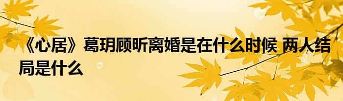 《心居》葛玥顾昕离婚是在什么时候 两人结局是什么