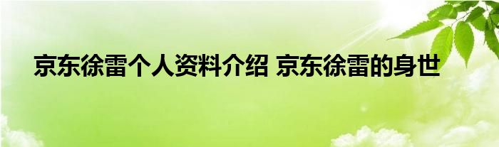 京东徐雷个人资料介绍 京东徐雷的身世