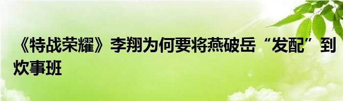 《特战荣耀》李翔为何要将燕破岳“发配”到炊事班