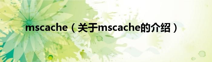 mscache（关于mscache的介绍）