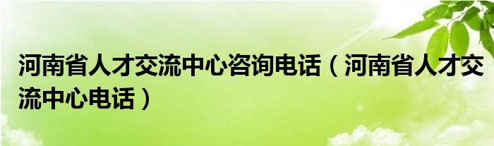 河南省人才交流中心咨询电话（河南省人才交流中心电话）