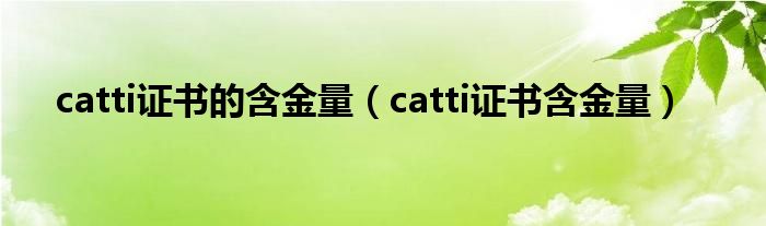 catti证书的含金量（catti证书含金量）