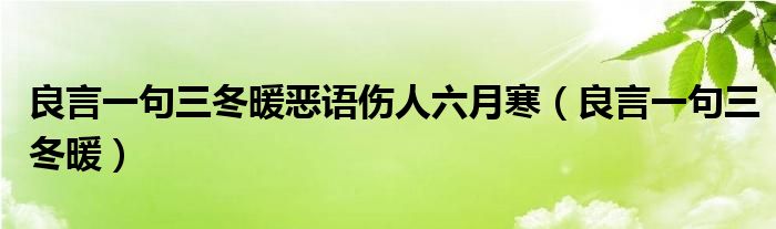 良言一句三冬暖恶语伤人六月寒（良言一句三冬暖）