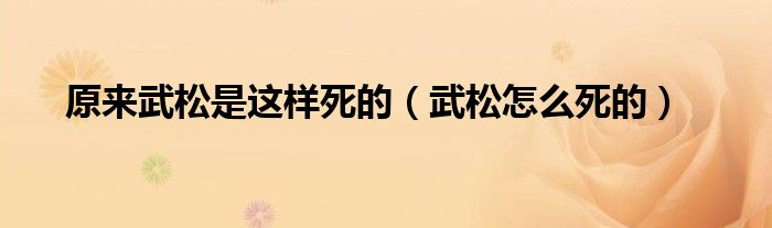 原来武松是这样死的（武松怎么死的）