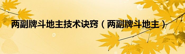 两副牌斗地主技术诀窍（两副牌斗地主）