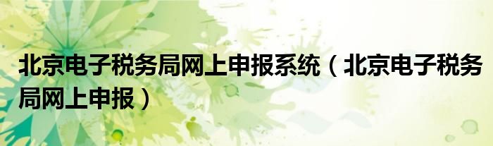 北京电子税务局网上申报系统（北京电子税务局网上申报）