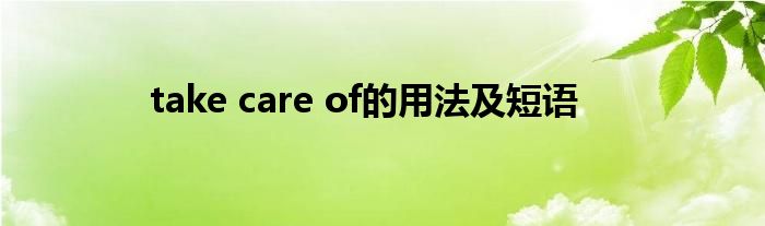 take care of的用法及短语