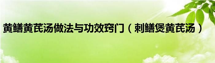 黄鳝黄芪汤做法与功效窍门（刺鳝煲黄芪汤）