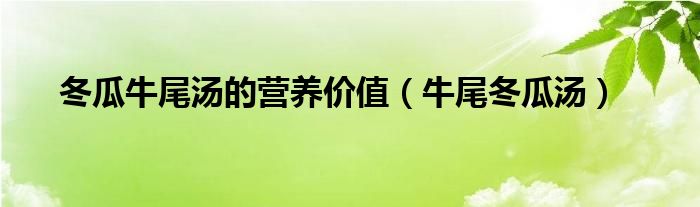 冬瓜牛尾汤的营养价值（牛尾冬瓜汤）