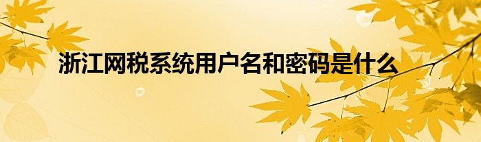 浙江网税系统用户名和密码是什么