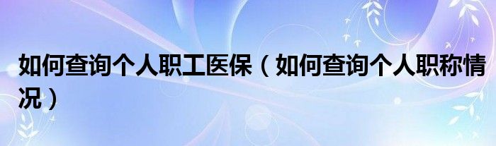 如何查询个人职工医保（如何查询个人职称情况）