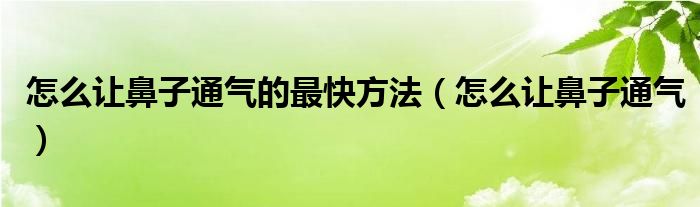 怎么让鼻子通气的最快方法（怎么让鼻子通气）