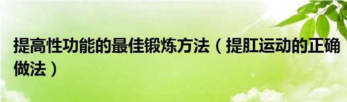 提高性功能的最佳锻炼方法（提肛运动的正确做法）