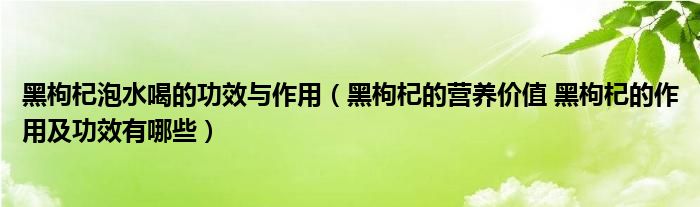 黑枸杞泡水喝的功效与作用（黑枸杞的营养价值 黑枸杞的作用及功效有哪些）