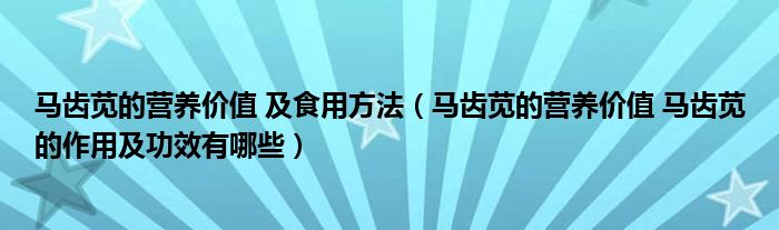 马齿苋的营养价值 及食用方法（马齿苋的营养价值 马齿苋的作用及功效有哪些）