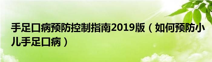 手足口病预防控制指南2019版（如何预防小儿手足口病）