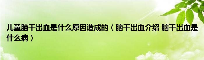 儿童脑干出血是什么原因造成的（脑干出血介绍 脑干出血是什么病）