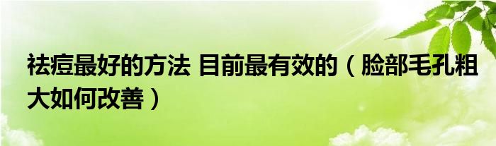 祛痘最好的方法 目前最有效的（脸部毛孔粗大如何改善）