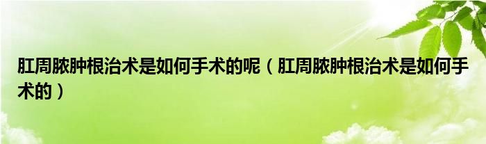 肛周脓肿根治术是如何手术的呢（肛周脓肿根治术是如何手术的）