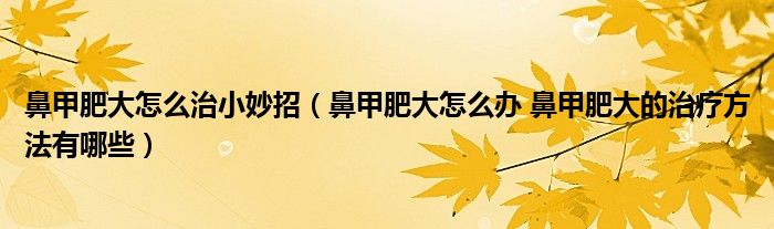 鼻甲肥大怎么治小妙招（鼻甲肥大怎么办 鼻甲肥大的治疗方法有哪些）