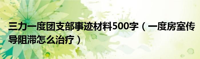 三力一度团支部事迹材料500字（一度房室传导阻滞怎么治疗）