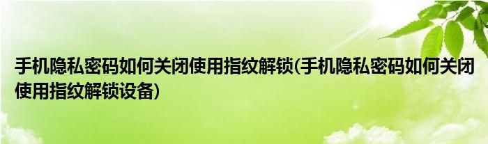 手机隐私密码如何关闭使用指纹解锁(手机隐私密码如何关闭使用指纹解锁设备)