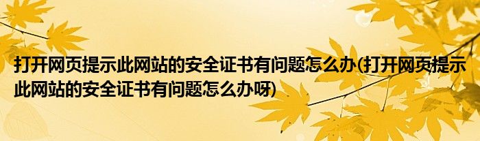 打开网页提示此网站的安全证书有问题怎么办(打开网页提示此网站的安全证书有问题怎么办呀)