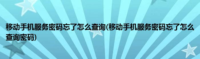 移动手机服务密码忘了怎么查询(移动手机服务密码忘了怎么查询密码)