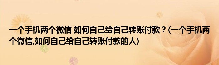 一个手机两个微信 如何自己给自己转账付款？(一个手机两个微信,如何自己给自己转账付款的人)