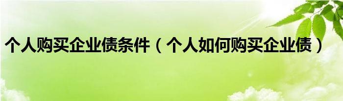 个人购买企业债条件（个人如何购买企业债）