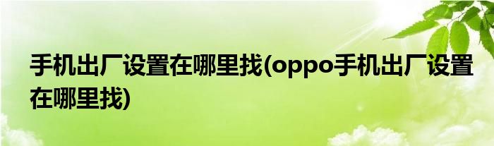 手机出厂设置在哪里找(oppo手机出厂设置在哪里找)