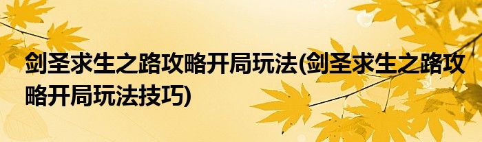 剑圣求生之路攻略开局玩法(剑圣求生之路攻略开局玩法技巧)