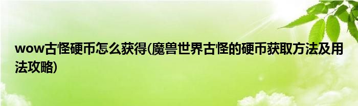 wow古怪硬币怎么获得(魔兽世界古怪的硬币获取方法及用法攻略)