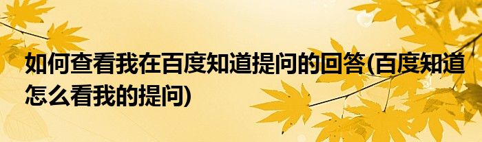 如何查看我在百度知道提问的回答(百度知道怎么看我的提问)