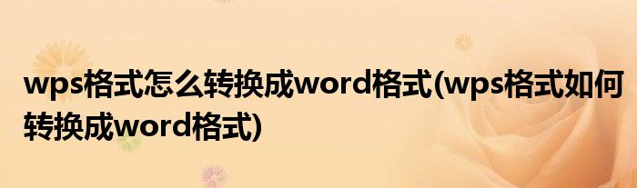 wps格式怎么转换成word格式(wps格式如何转换成word格式)