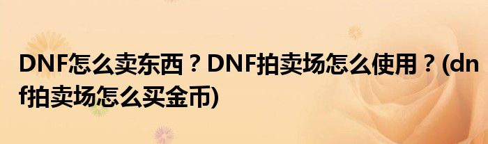 DNF怎么卖东西？DNF拍卖场怎么使用？(dnf拍卖场怎么买金币)