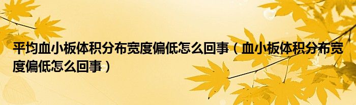 平均血小板体积分布宽度偏低怎么回事（血小板体积分布宽度偏低怎么回事）