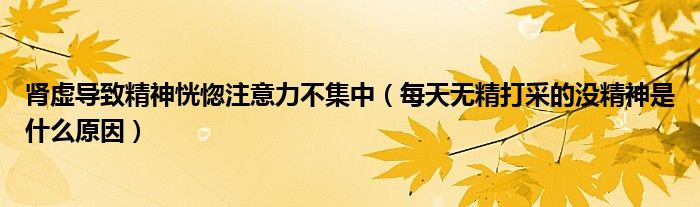 肾虚导致精神恍惚注意力不集中（每天无精打采的没精神是什么原因）