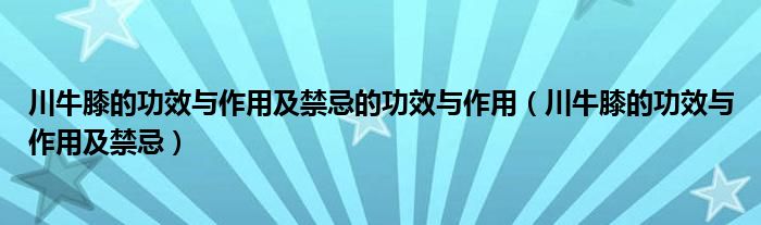 川牛膝的功效与作用及禁忌的功效与作用（川牛膝的功效与作用及禁忌）