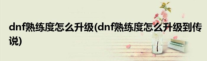 dnf熟练度怎么升级(dnf熟练度怎么升级到传说)