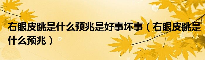 右眼皮跳是什么预兆是好事坏事（右眼皮跳是什么预兆）