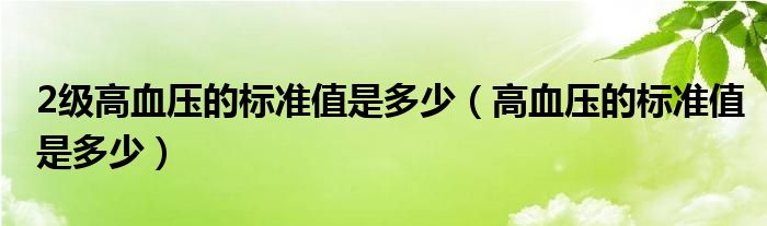 2级高血压的标准值是多少（高血压的标准值是多少）