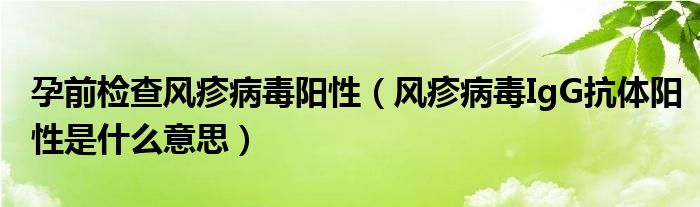 孕前检查风疹病毒阳性（风疹病毒IgG抗体阳性是什么意思）