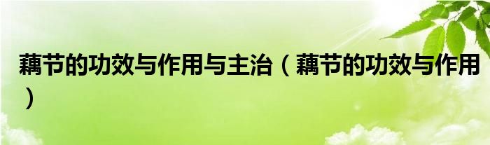 藕节的功效与作用与主治（藕节的功效与作用）